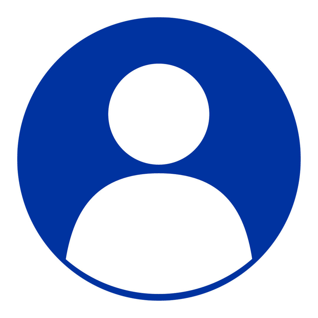 a blue circle with a white avatar in the middle used instead of a photograph